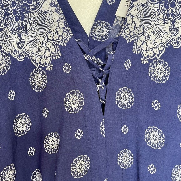 Bacio Womens Romper Shorts Size Large Boho Short sleeve bohemian Blue Gypsy - Picture 5 of 12